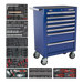 Sealey - Rollcab 7 Drawer - Ball Bearing Slides - Blue with 156pc Tool Kit Storage & Workstations Sealey - Sparks Warehouse