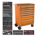 Sealey - Rollcab 7 Drawer - Ball Bearing Slides - Orange with 156pc Tool Kit Storage & Workstations Sealey - Sparks Warehouse