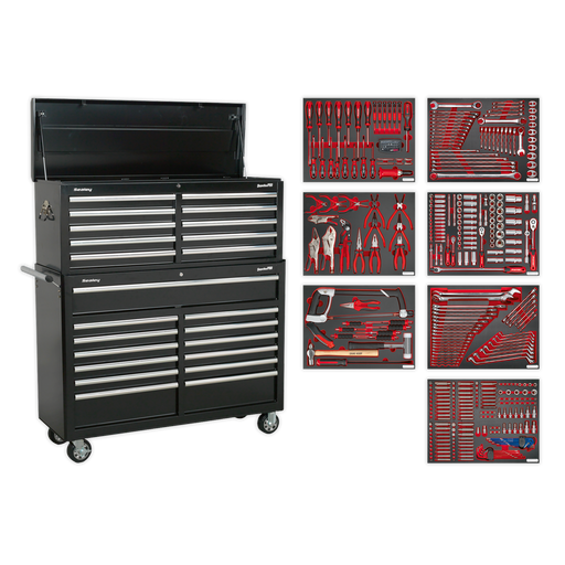 Sealey - Tool Chest Combination 23 Drawer with Ball Bearing Slides - Black with 446pc Tool Kit Storage & Workstations Sealey - Sparks Warehouse