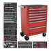 Sealey - Rollcab 7 Drawer - Ball Bearing Slides - Red with 156pc Tool Kit Storage & Workstations Sealey - Sparks Warehouse