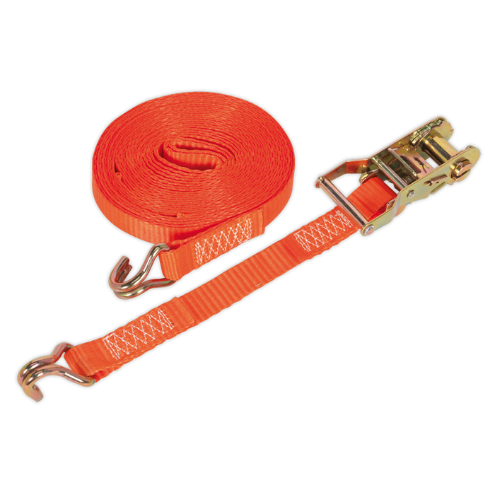 Sealey - TD1508J Ratchet Tie Down 25mm x 8m Polyester Webbing 1500kg Load Test Janitorial, Material Handling & Leisure Sealey - Sparks Warehouse