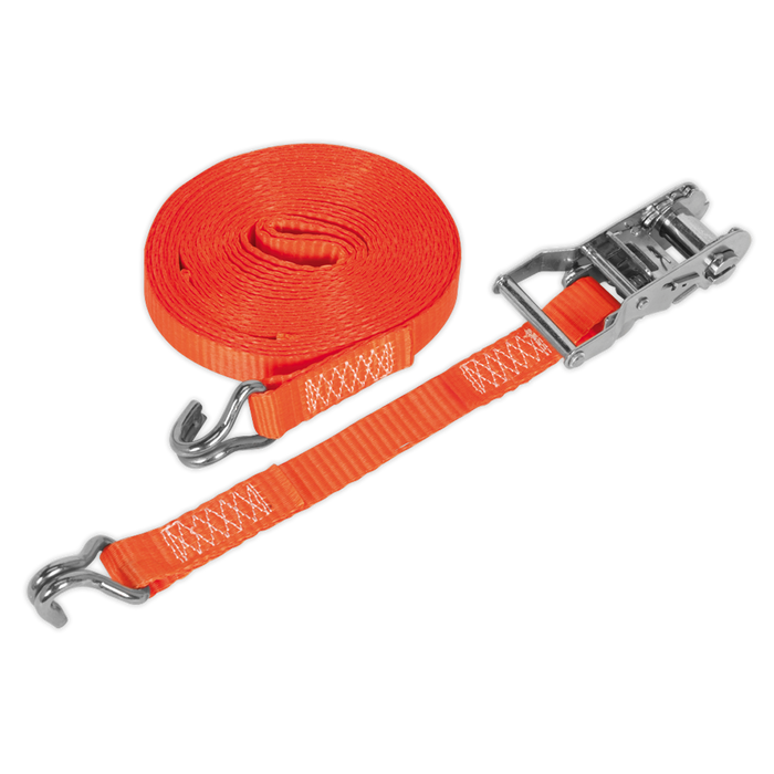 Sealey - TD1510J Ratchet Tie Down 25mm x 10m Polyester Webbing 1500kg Load Test Janitorial, Material Handling & Leisure Sealey - Sparks Warehouse