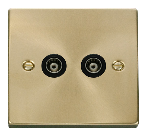 Scolmore VPSB159BK - Twin Isolated Coaxial Socket Outlet - Black Deco Scolmore - Sparks Warehouse