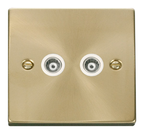 Scolmore VPSB159WH - Twin Isolated Coaxial Socket Outlet - White Deco Scolmore - Sparks Warehouse