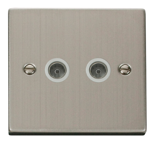 Scolmore VPSS066WH - Twin Coaxial Socket Outlet - White Deco Scolmore - Sparks Warehouse