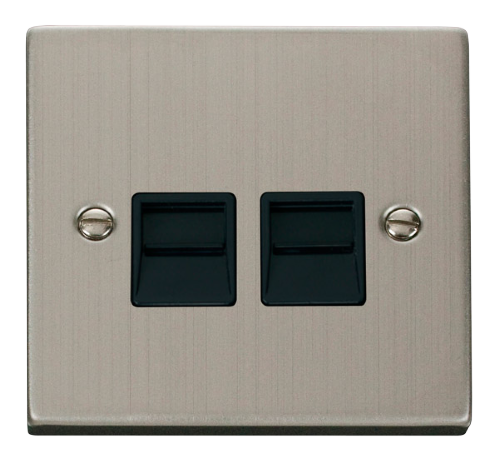 Scolmore VPSS126BK - Twin Telephone Socket Outlet Secondary - Black Deco Scolmore - Sparks Warehouse