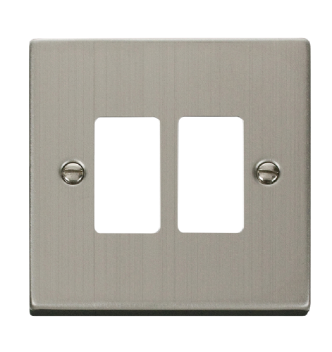 Scolmore VPSS20402 - 2 Gang GridPro® Frontplate - Stainless Steel GridPro Scolmore - Sparks Warehouse