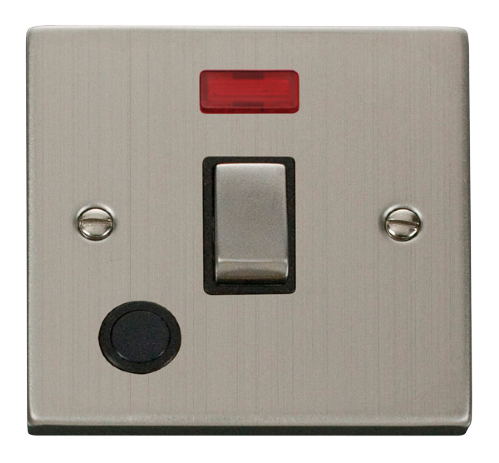 Scolmore VPSS523BK - 20A 1 Gang DP ‘Ingot’ Switch With Flex Outlet And Neon - Black Deco Scolmore - Sparks Warehouse