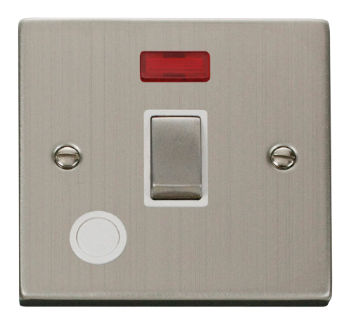 Scolmore VPSS523WH - 20A 1 Gang DP ‘Ingot’ Switch With Flex Outlet And Neon - White Deco Scolmore - Sparks Warehouse