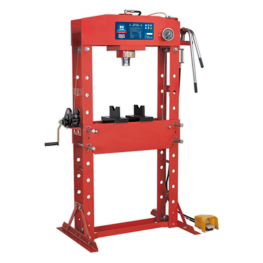 Sealey - YK509FAH Air/Hydraulic Press 50tonne Floor Type with Foot Pedal Garage & Workshop Sealey - Sparks Warehouse