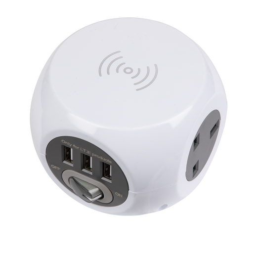 Sealey EL144WC - Extension Cable Cube 1.4m 3 x 230V + 3 x USB Sockets & Wireless Charging Pad Lighting & Power Sealey - Sparks Warehouse