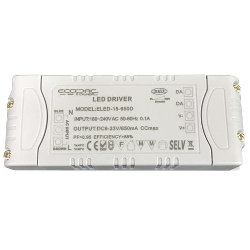 ELED-15D-S - Ecopac ELED-15D Series Constant Current LED Driver 350-650mA LED Driver Easy Control Gear - Easy Control Gear